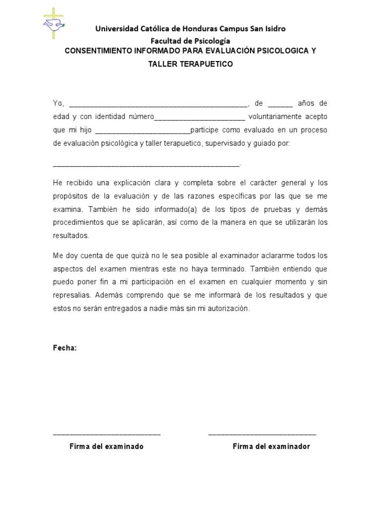 formato consentimiento informado psicologia adultos - Cómo hacer un consentimiento informado para un test