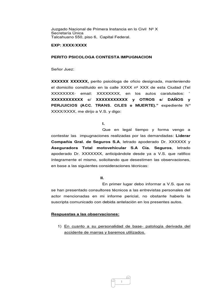 modelo contestacion impugnacion pericia psicologica - Cómo se contradice el dictamen pericial