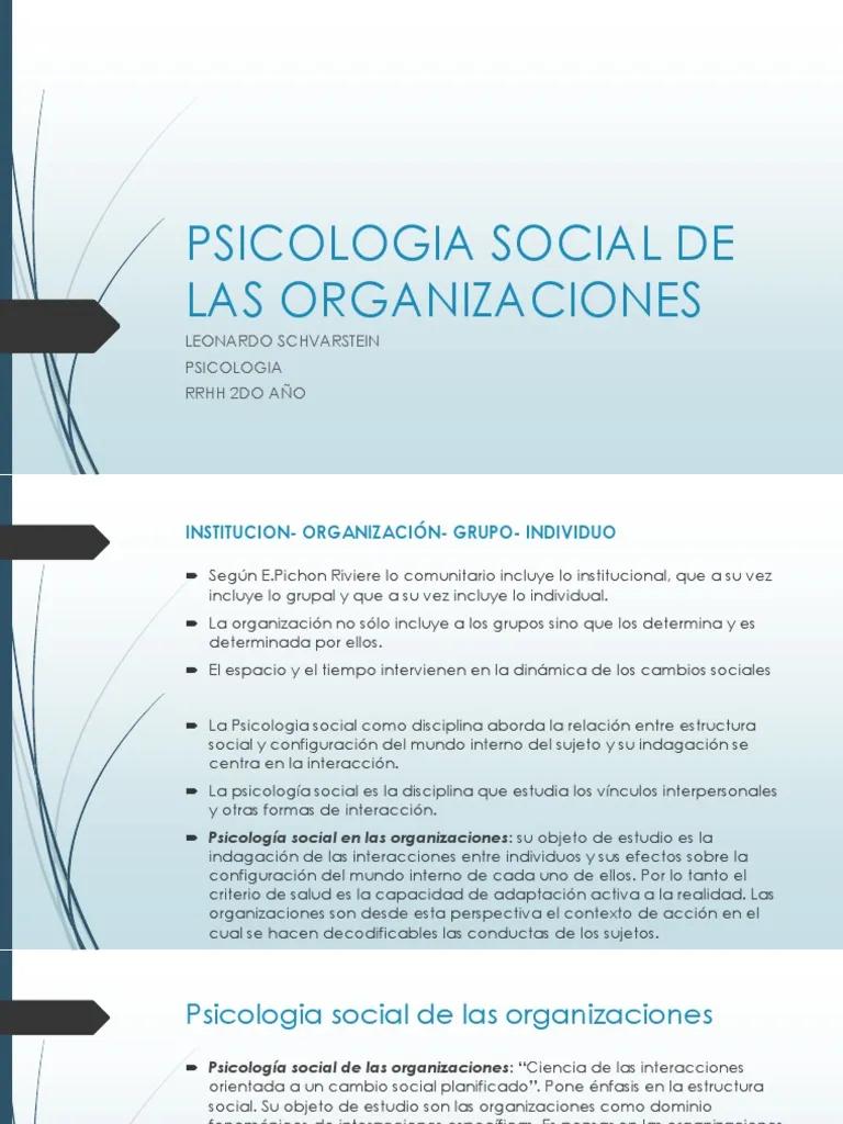 schvarstein psicologia social de las organizaciones - Cómo se refiere Leonardo schvarstein a las organizaciones