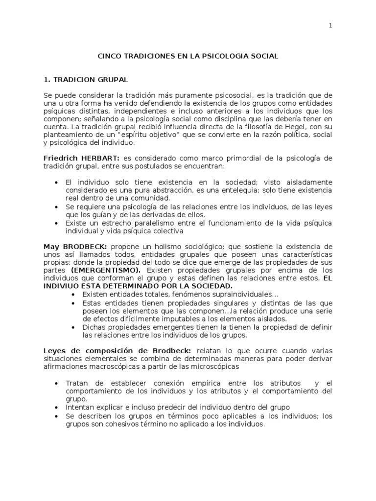 cinco tradiciones en la psicologia social - Cuál es la definición de grupo según la tradicion grupal