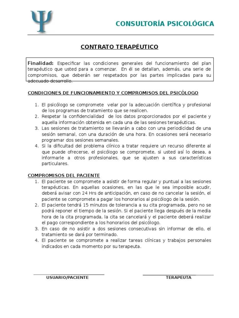 contrato terapeutico psicologico - Cuál es la importancia y función del contrato terapéutico