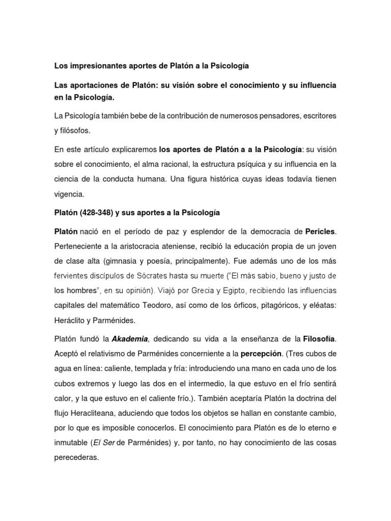 Aportes de Platón a la Psicología - Cuáles fueron los aportes más importantes de Platón aportes de platon a la psicologia - Cuáles fueron los aportes más importantes de Platón