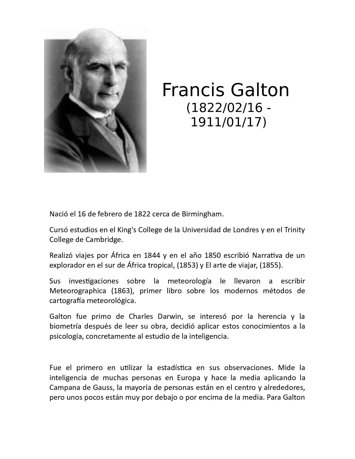 francis galton aportes a la psicologia - Qué defendia Galton