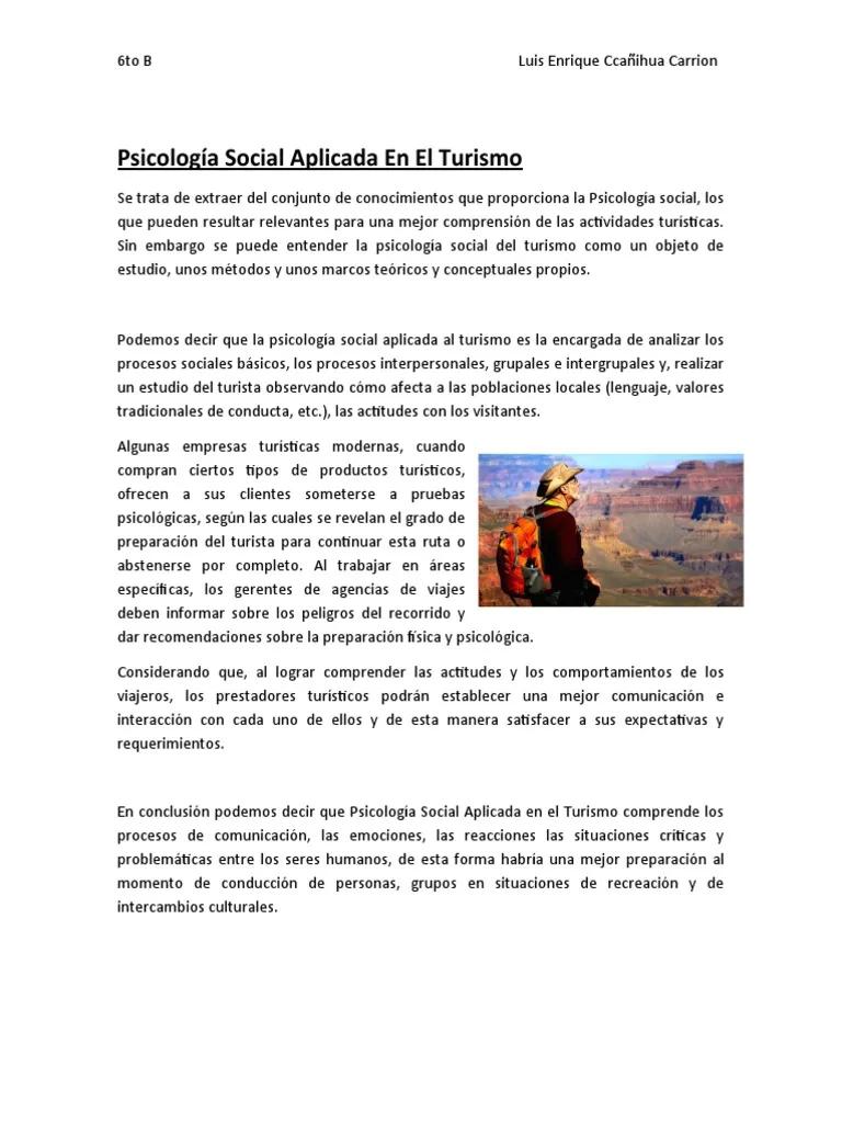 psicologia social aplicada al turismo - Qué define al turismo como práctica social