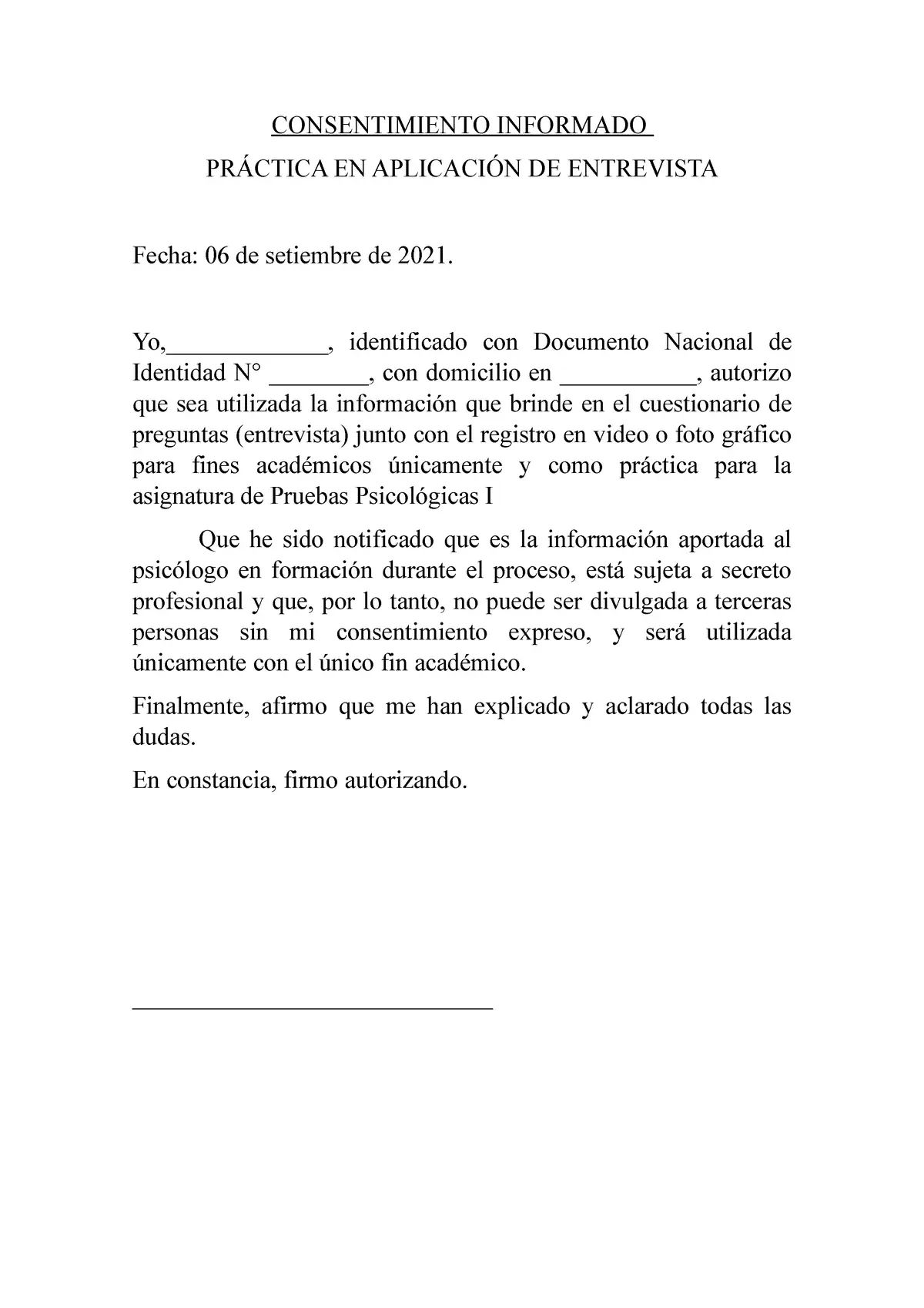 consentimiento informado para entrevista psicologica - Qué es el consentimiento informado en una entrevista