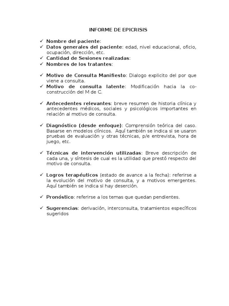epicrisis psicologica - Qué es la epicrisis en psicologia