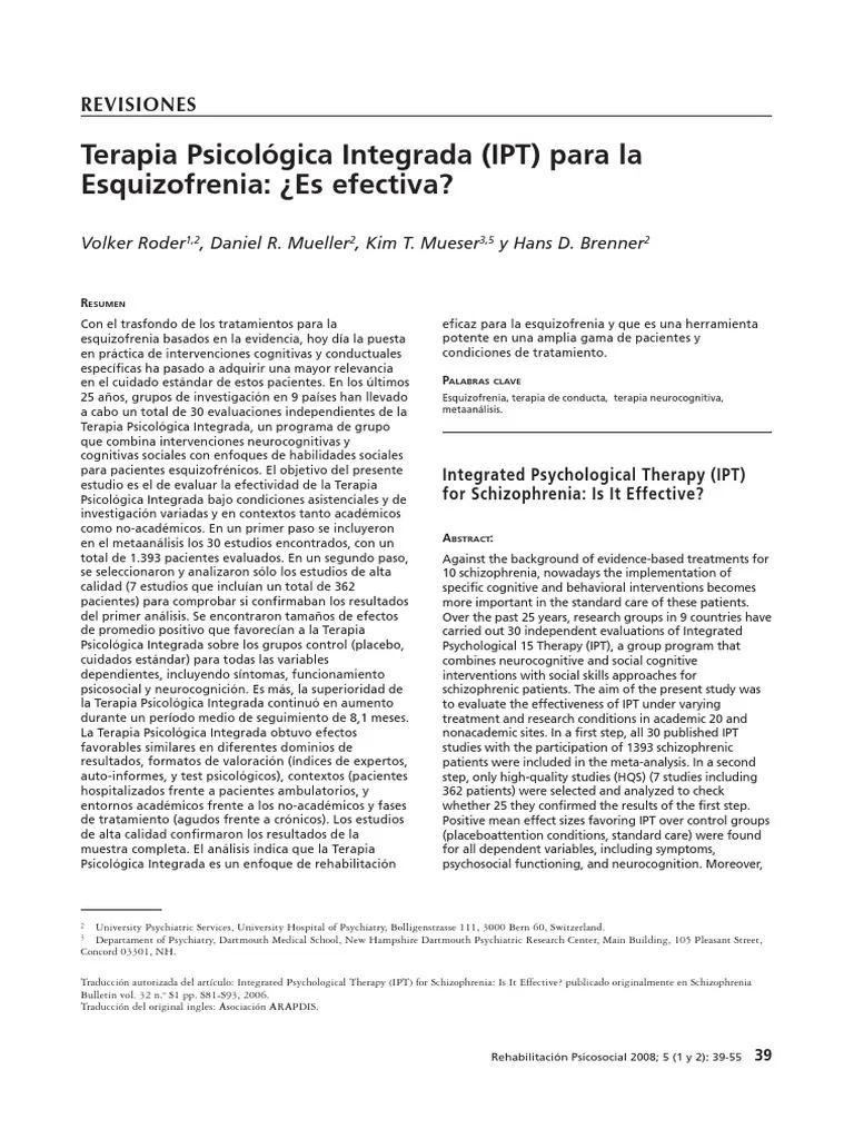 terapia psicologica integrada para la esquizofrenia ipt - Qué es la terapia IPT