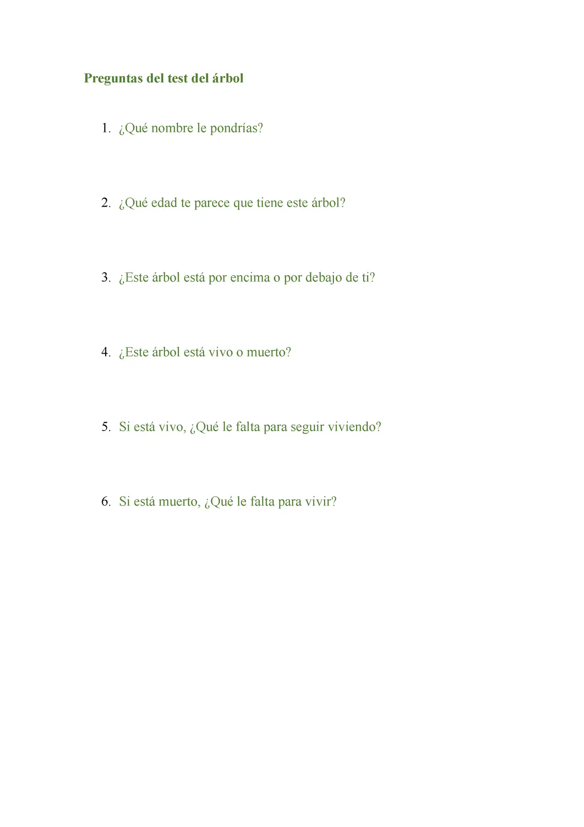arbol psicologia - Qué preguntas se hacen en el test del árbol