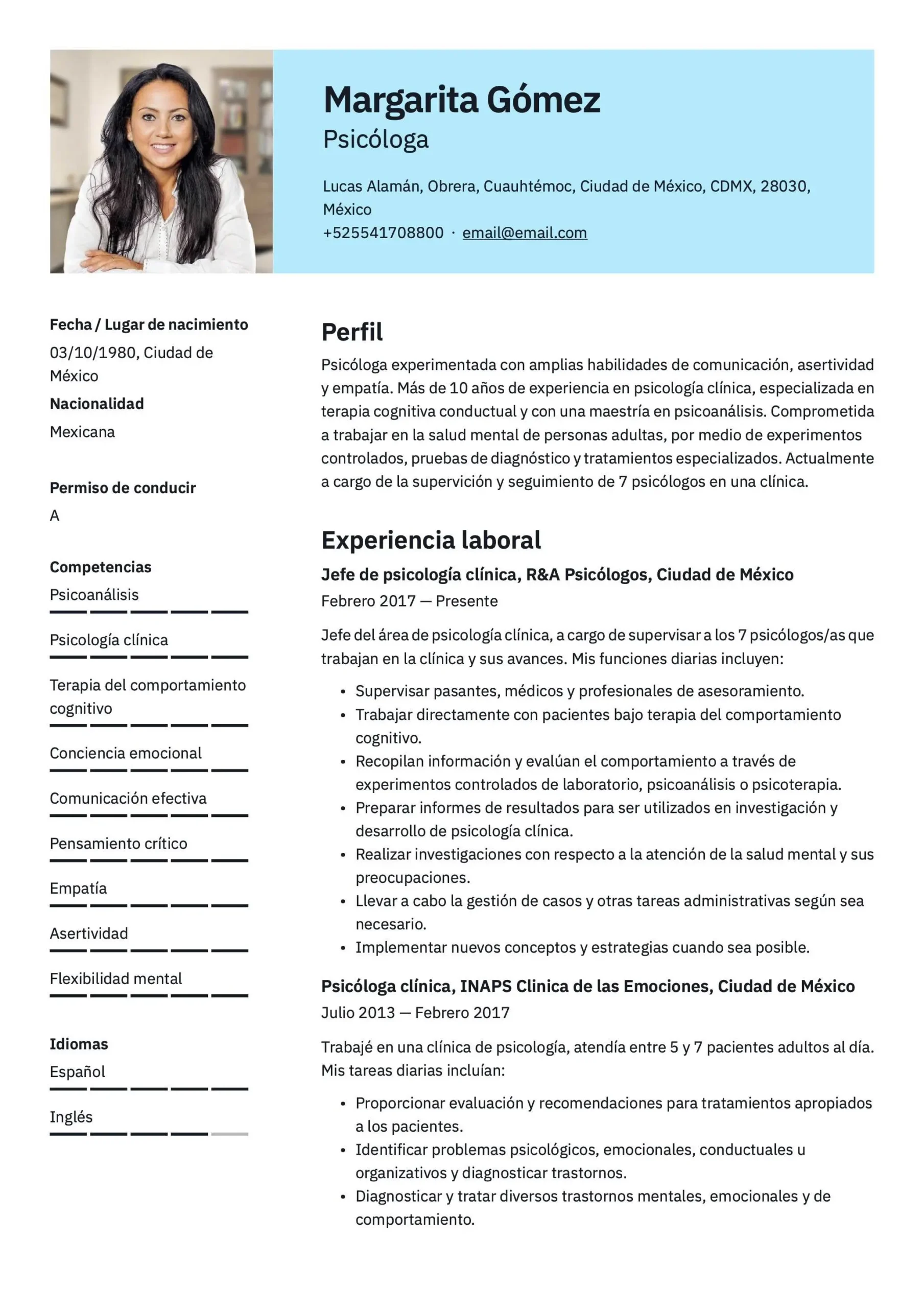 perfil psicologo clinico hoja de vida - Qué puedo escribir en mi perfil profesional